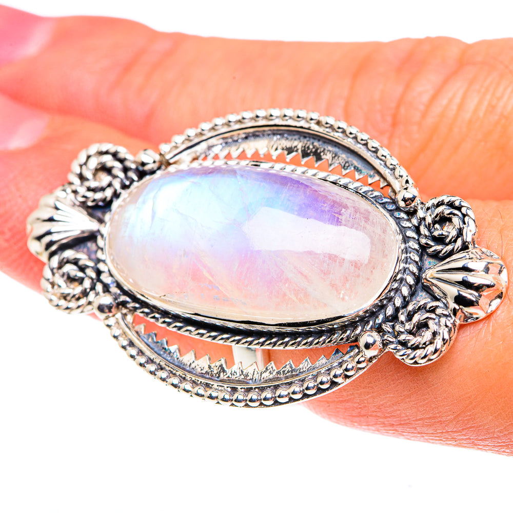 Rainbow Moonstone Rings handcrafted by Anasilvercos - RING87492