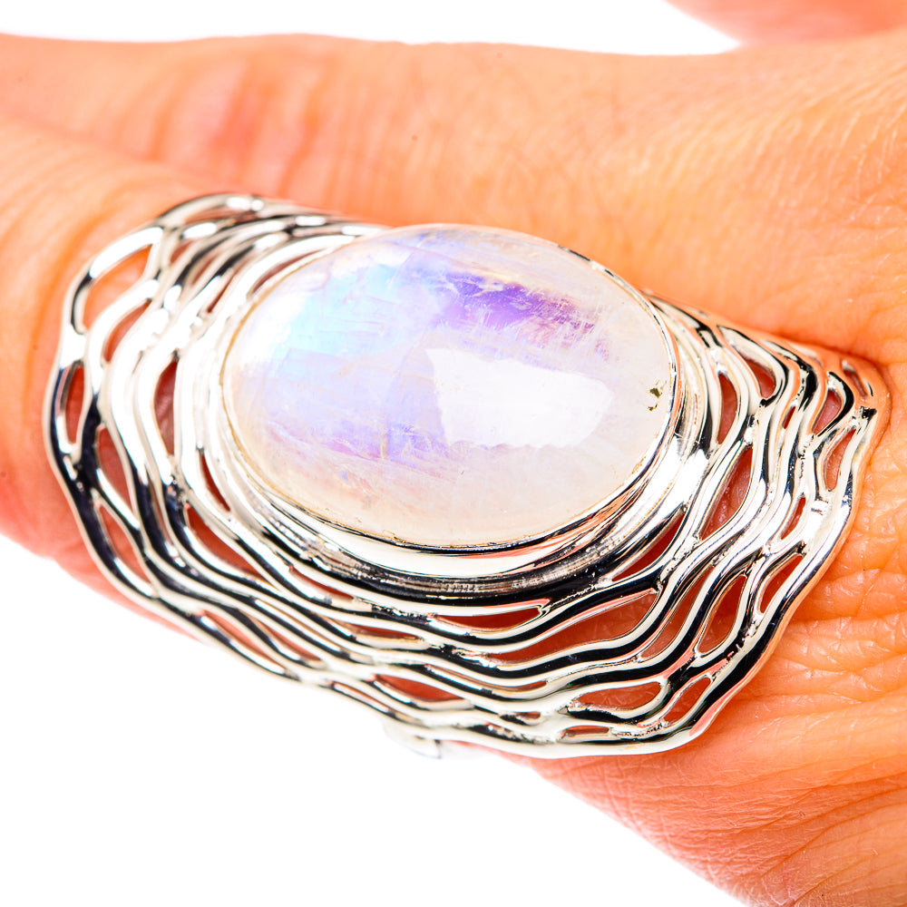 Rainbow Moonstone Rings handcrafted by Anasilvercos - RING87493