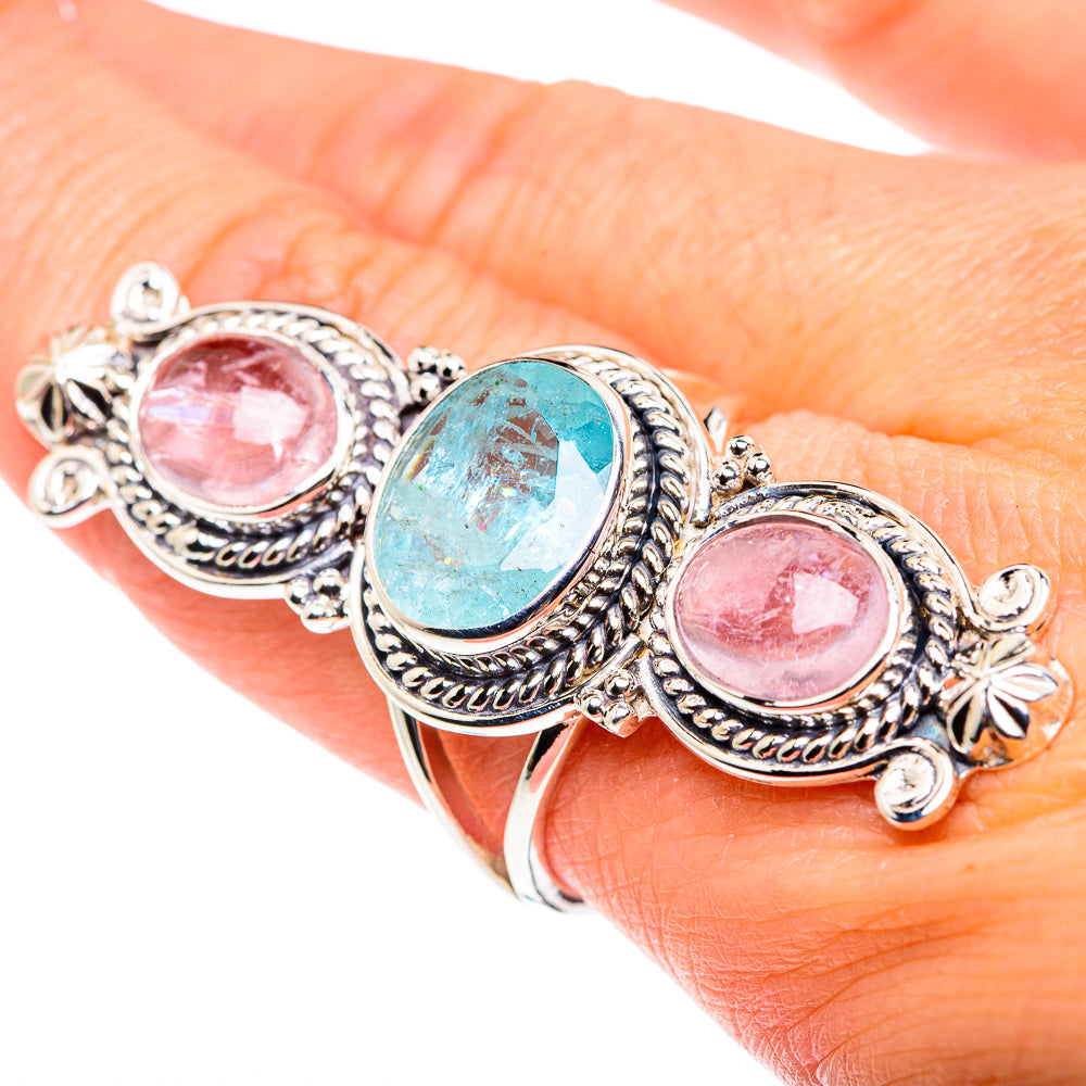 Aquamarine, Pink Tourmaline Rings handcrafted by Anasilvercos - RING87498