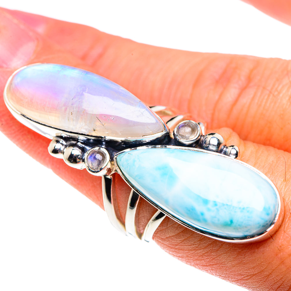 Larimar, Rainbow Moonstone Rings handcrafted by Anasilvercos - RING87500
