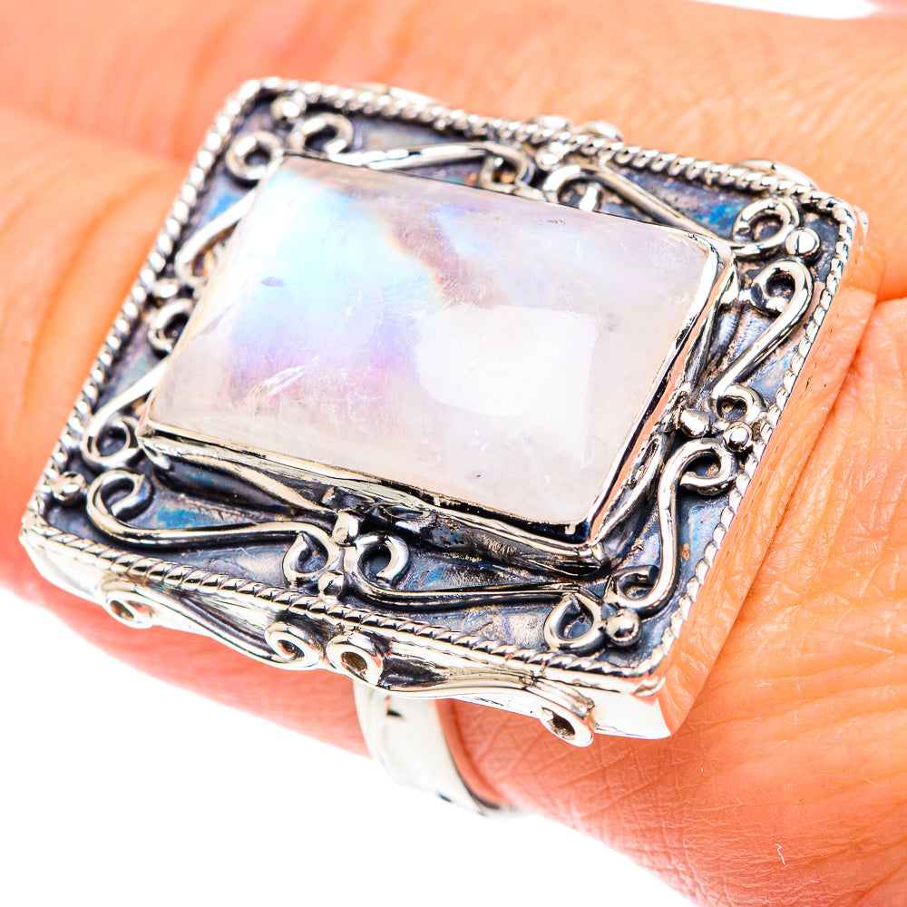 Rainbow Moonstone Rings handcrafted by Anasilvercos - RING87506