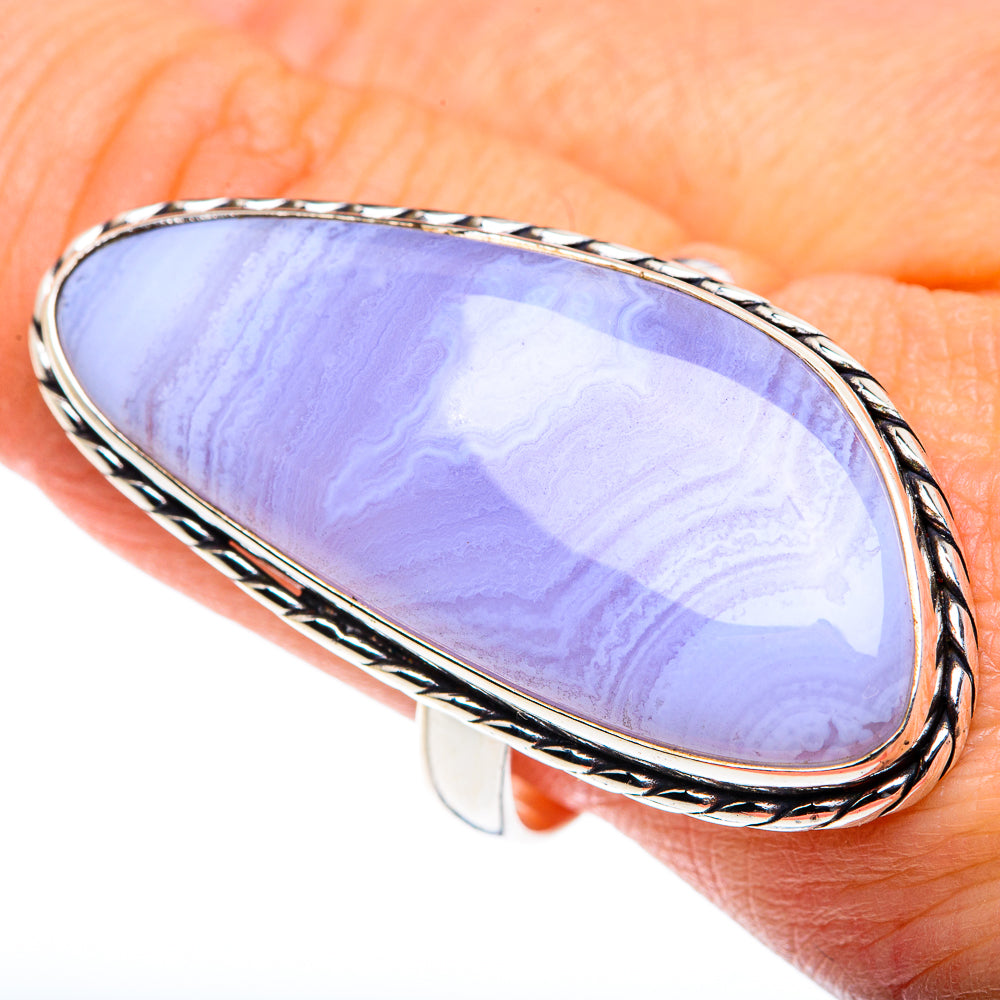 Blue Lace Agate Rings handcrafted by Anasilvercos - RING87606