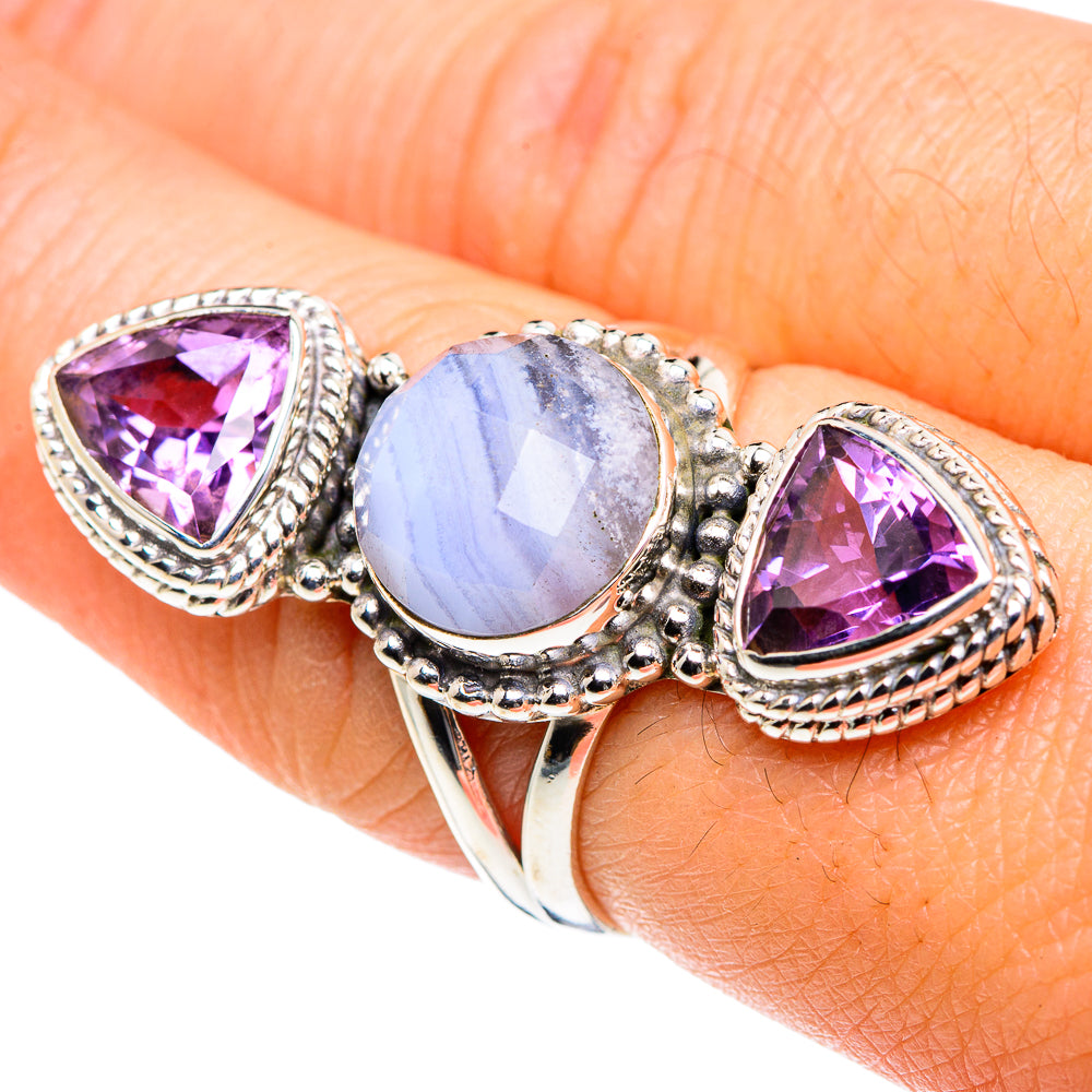 Blue Lace Agate Rings handcrafted by Anasilvercos - RING87635