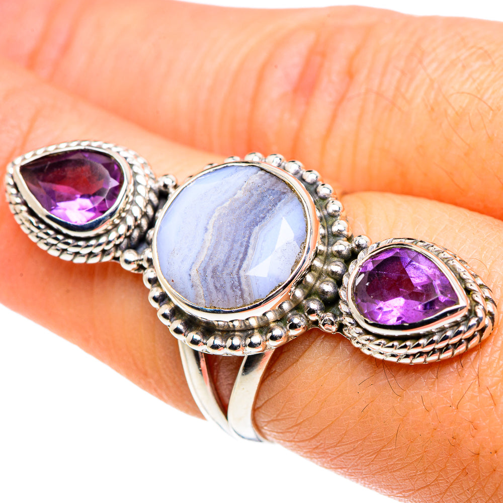Blue Lace Agate Rings handcrafted by Anasilvercos - RING87665
