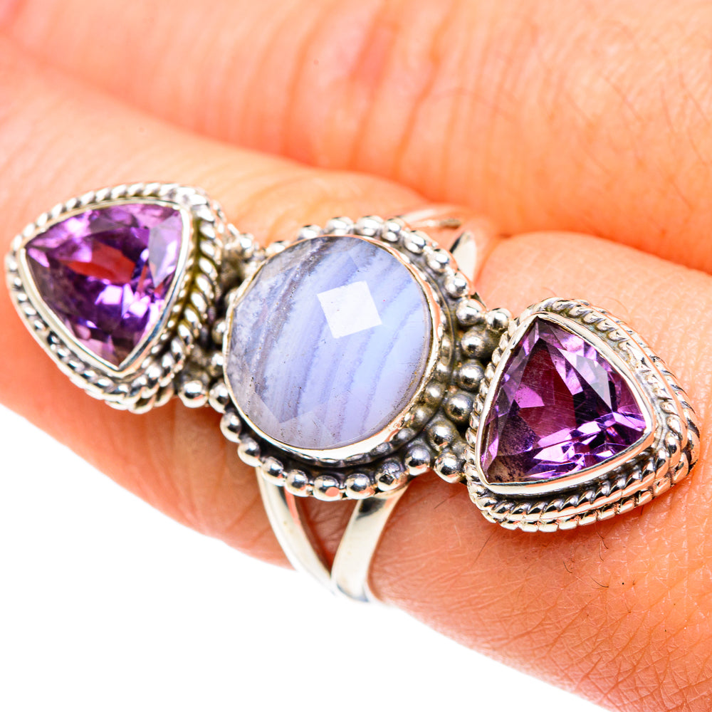 Blue Lace Agate Rings handcrafted by Anasilvercos - RING87682