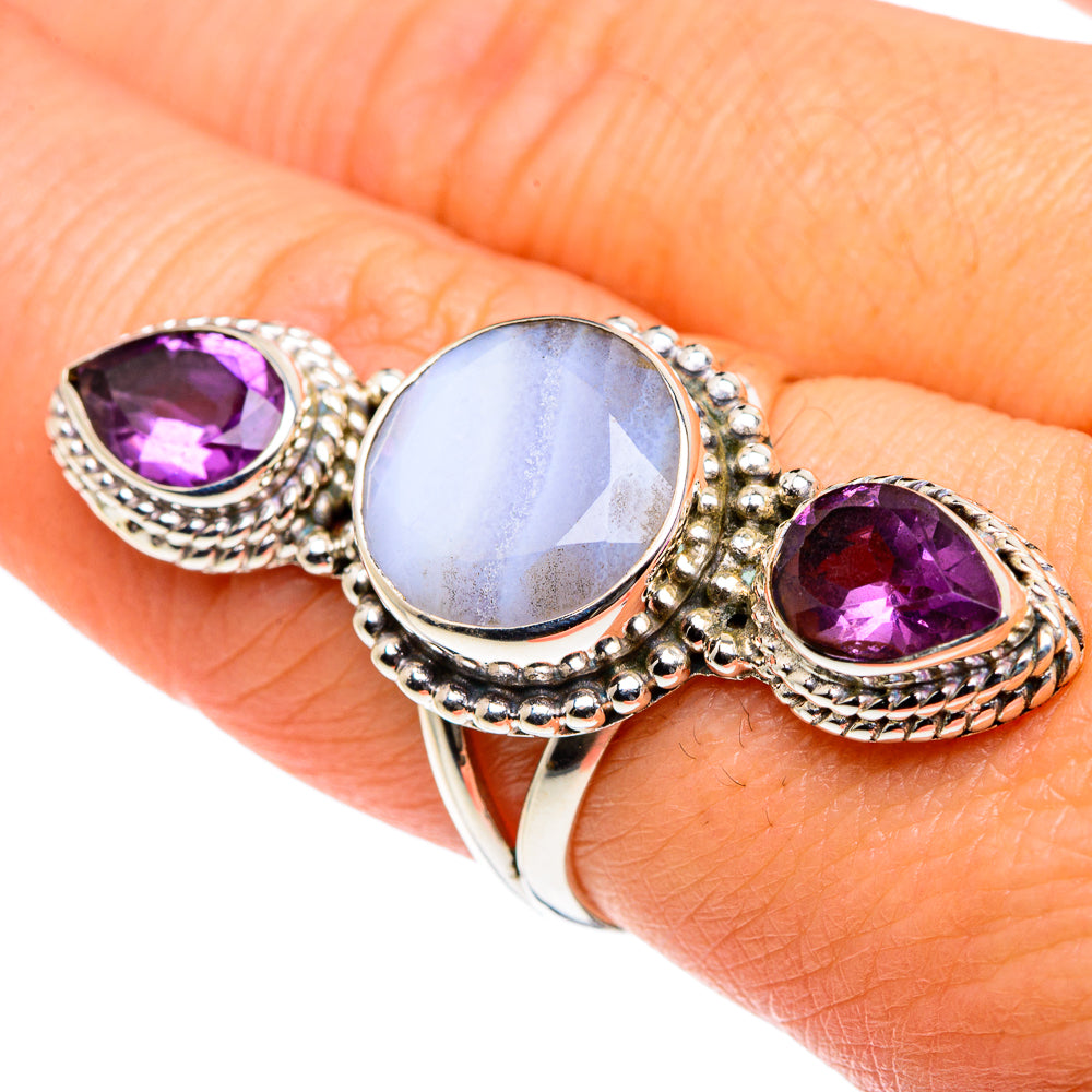 Blue Lace Agate Rings handcrafted by Anasilvercos - RING87702