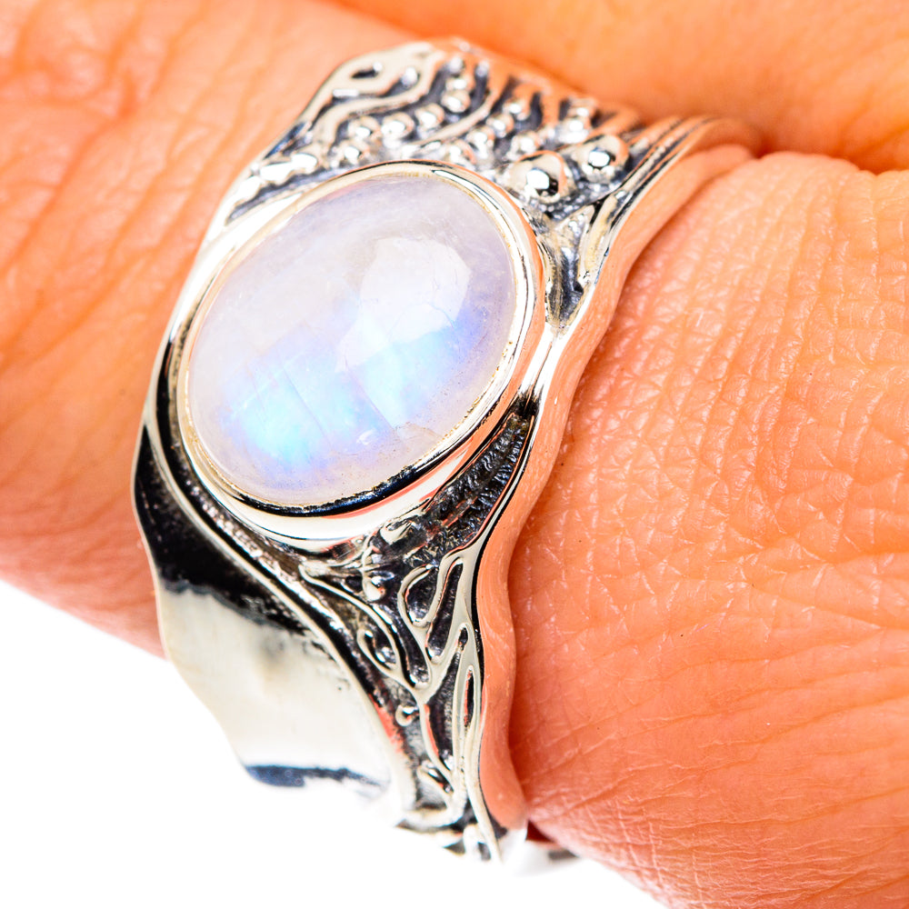 Rainbow Moonstone Rings handcrafted by Anasilvercos - RING87863