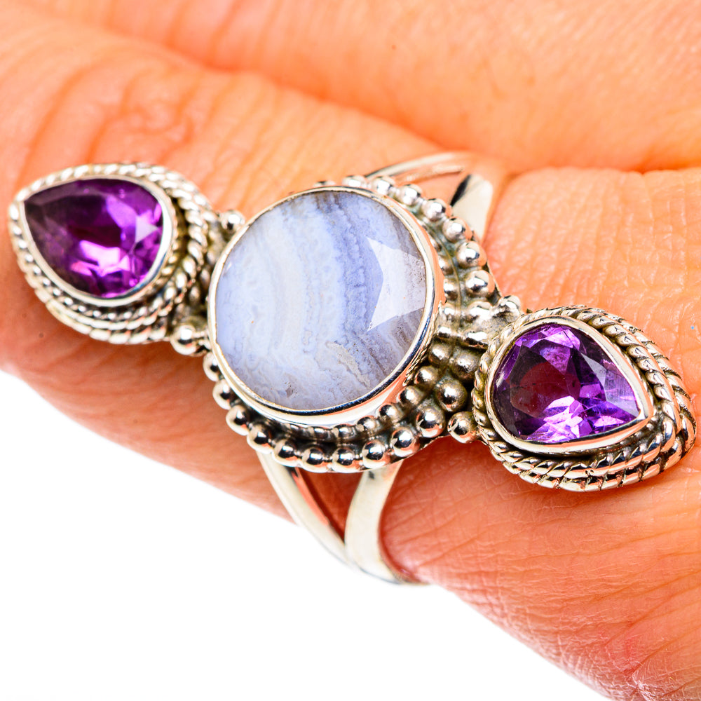 Blue Lace Agate Rings handcrafted by Anasilvercos - RING88022
