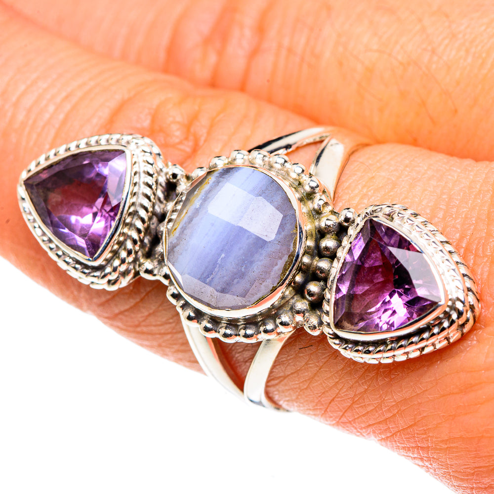 Blue Lace Agate Rings handcrafted by Anasilvercos - RING88050
