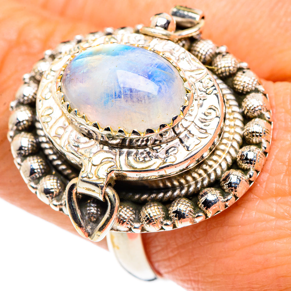 Rainbow Moonstone Rings handcrafted by Anasilvercos - RING88052