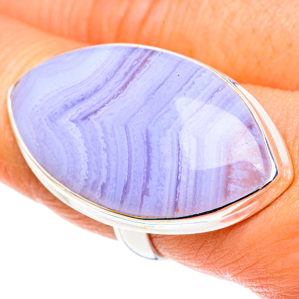 Blue Lace Agate Rings handcrafted by Anasilvercos - RING88053