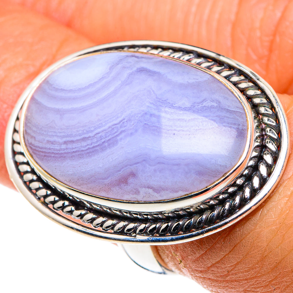 Blue Lace Agate Rings handcrafted by Anasilvercos - RING88057