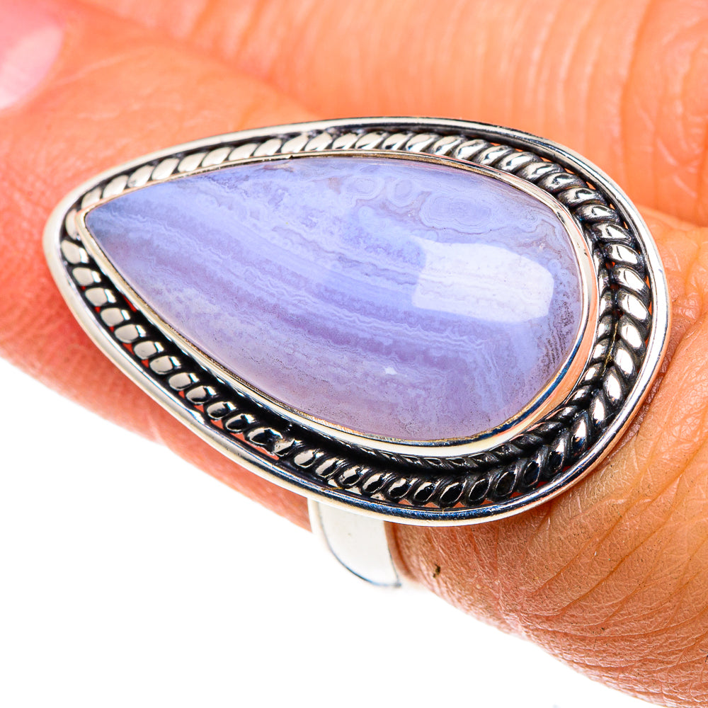 Blue Lace Agate Rings handcrafted by Anasilvercos - RING88059