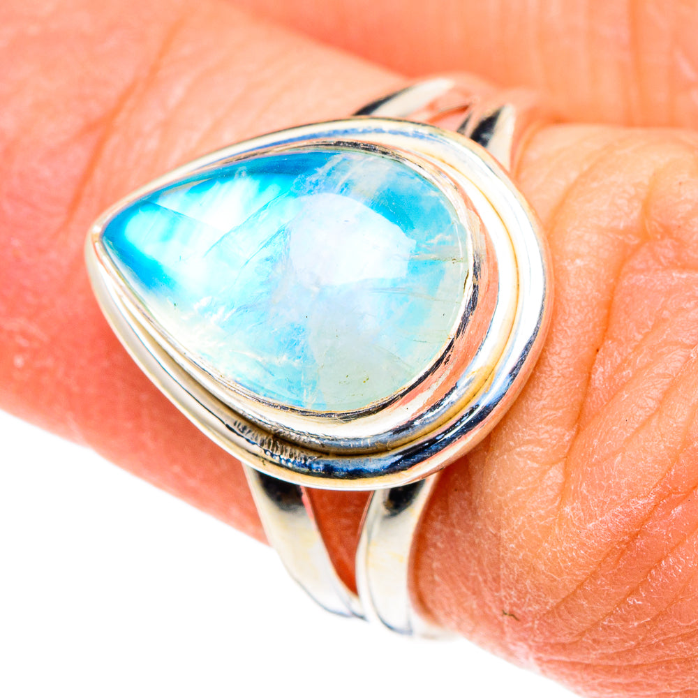 Rainbow Moonstone Rings handcrafted by Anasilvercos - RING88449