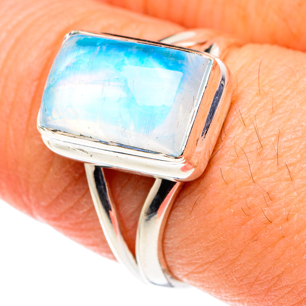 Rainbow Moonstone Rings handcrafted by Anasilvercos - RING88575