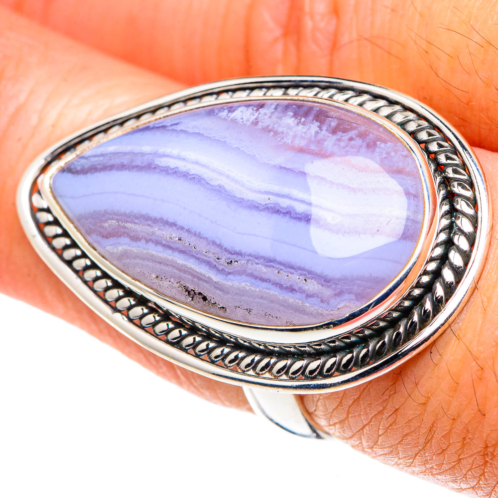 Blue Lace Agate Rings handcrafted by Anasilvercos - RING88714
