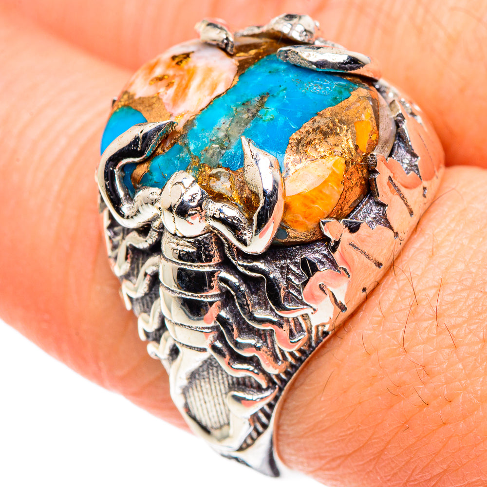 Blue Orange Copper Composite Turquoise Rings handcrafted by Anasilvercos - RING88720