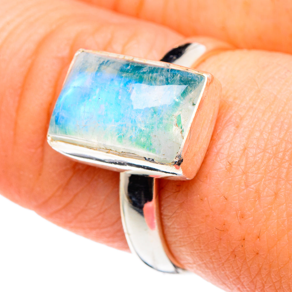 Rainbow Moonstone Rings handcrafted by Anasilvercos - RING89072