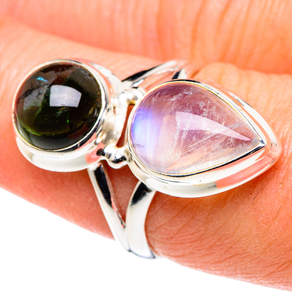 Rainbow Moonstone Rings handcrafted by Anasilvercos - RING89236