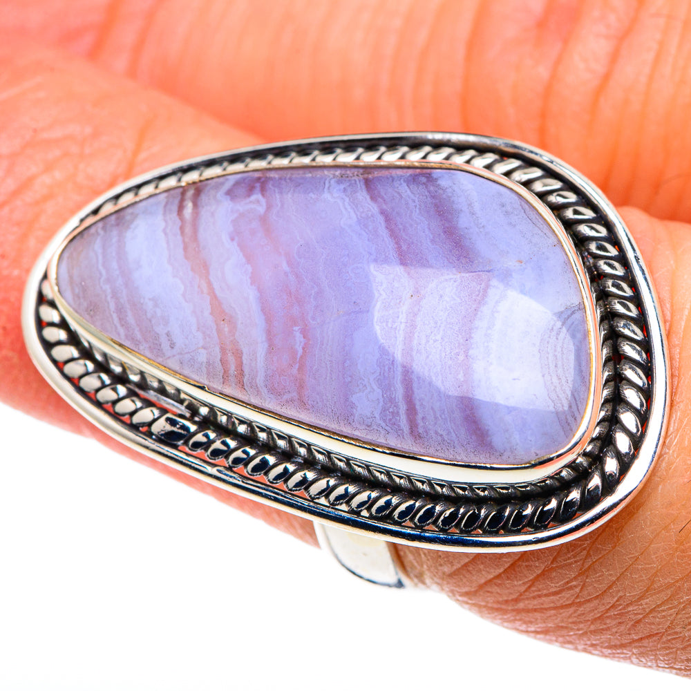 Blue Lace Agate Rings handcrafted by Anasilvercos - RING89320