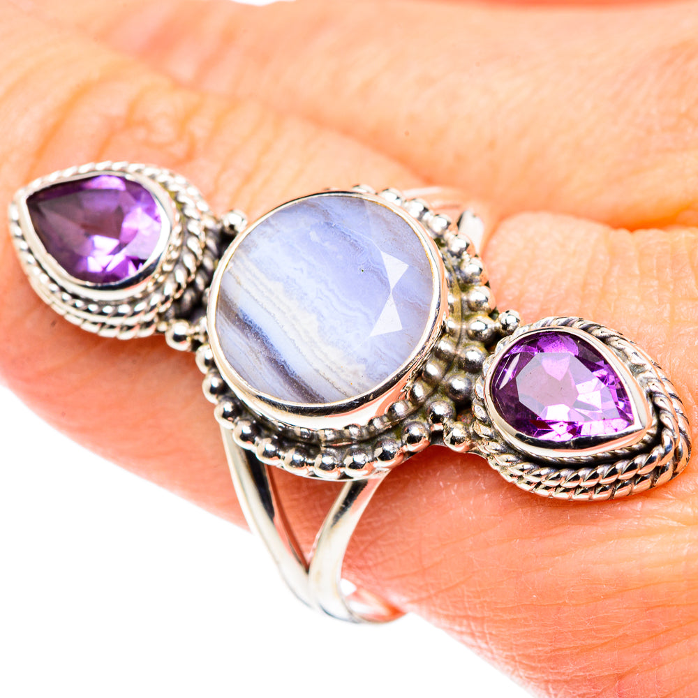 Blue Lace Agate Rings handcrafted by Anasilvercos - RING89342