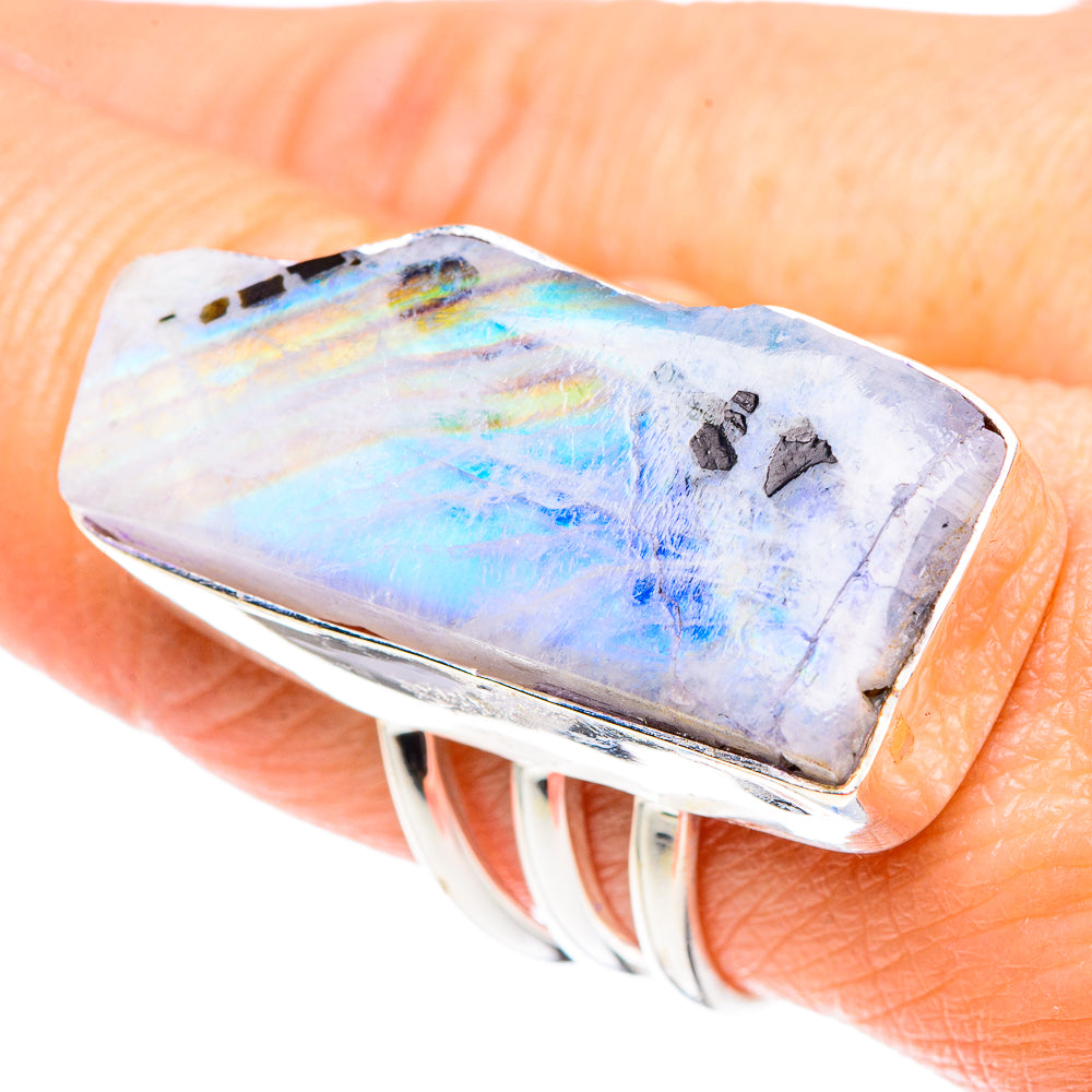 Rainbow Moonstone Rings handcrafted by Anasilvercos - RING89353