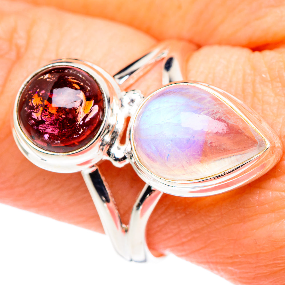 Rainbow Moonstone Rings handcrafted by Anasilvercos - RING89496