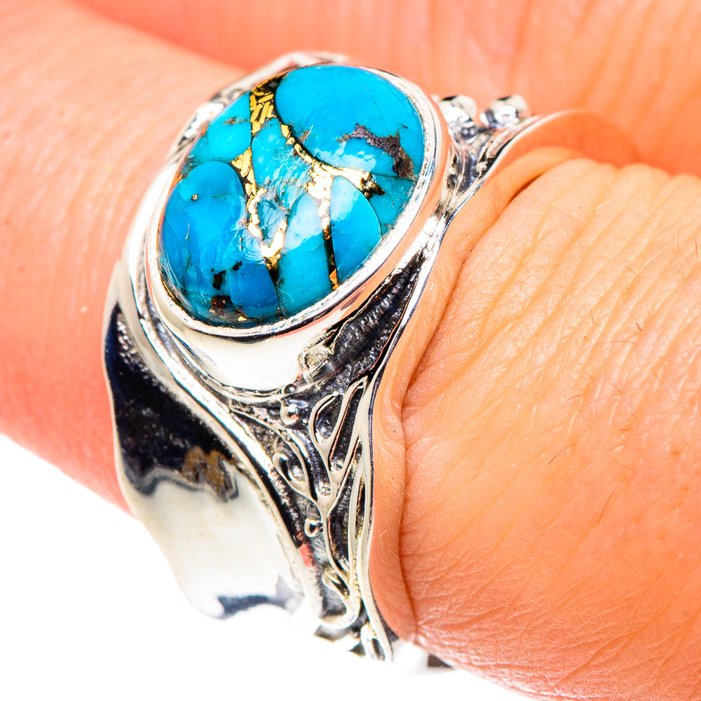 Blue Copper Composite Turquoise Rings handcrafted by Anasilvercos - RING89572