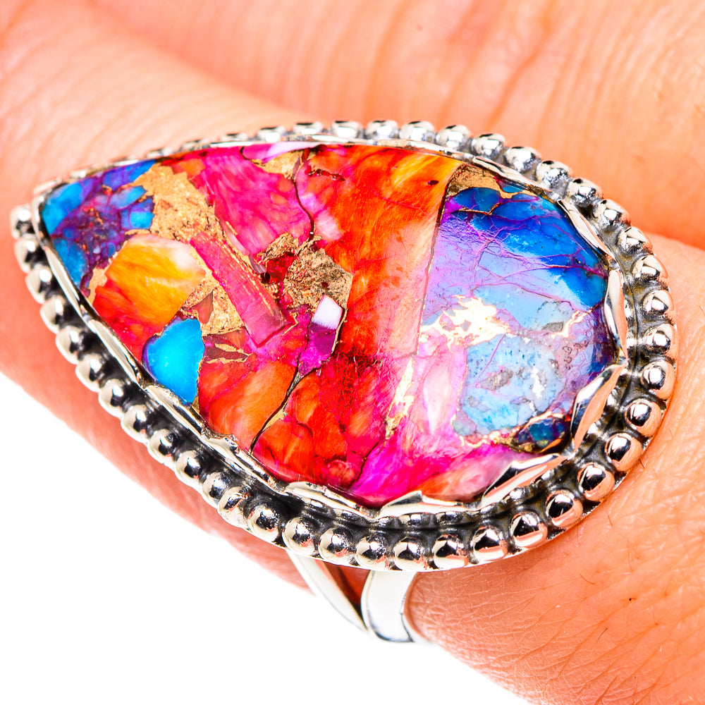 Kingman Pink Dahlia Turquoise Rings handcrafted by Anasilvercos - RING89598