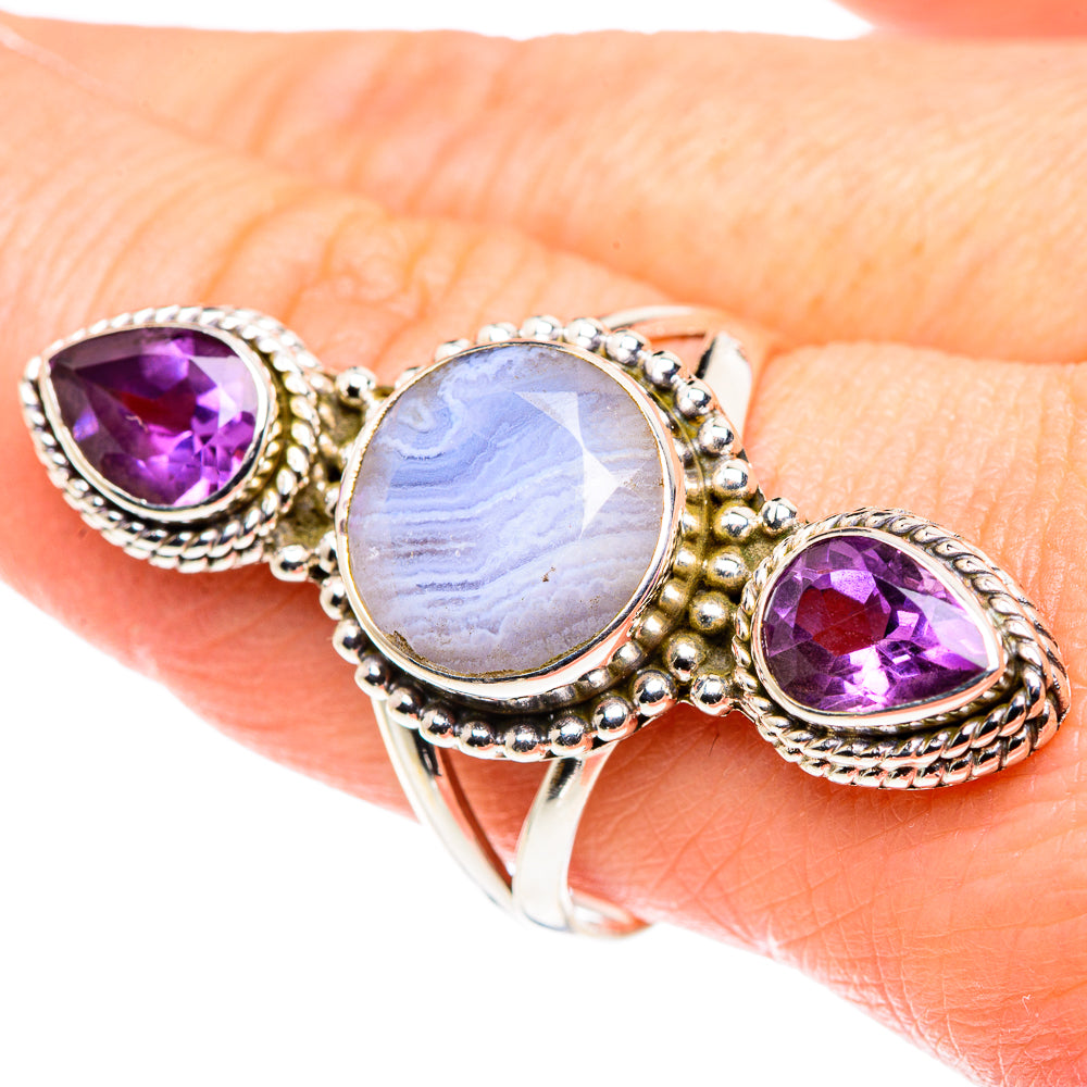 Blue Lace Agate Rings handcrafted by Anasilvercos - RING89628