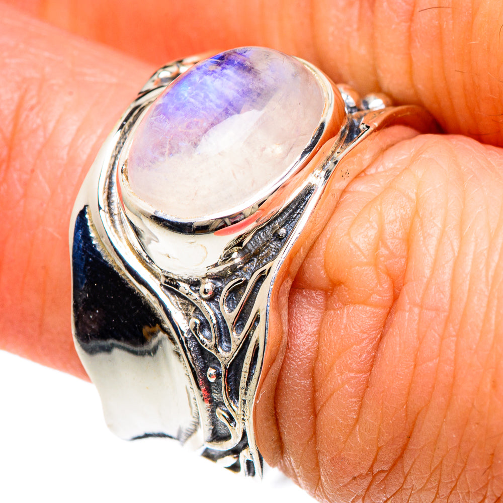 Rainbow Moonstone Rings handcrafted by Anasilvercos - RING89703