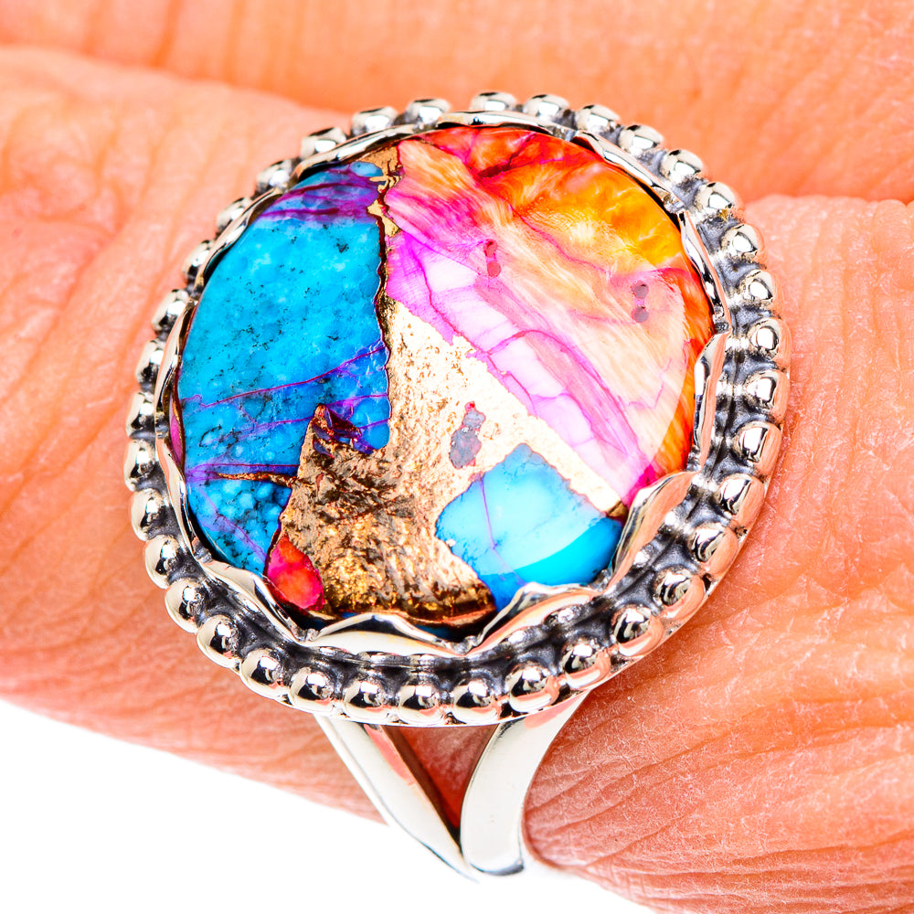 Kingman Pink Dahlia Turquoise Rings handcrafted by Anasilvercos - RING89738