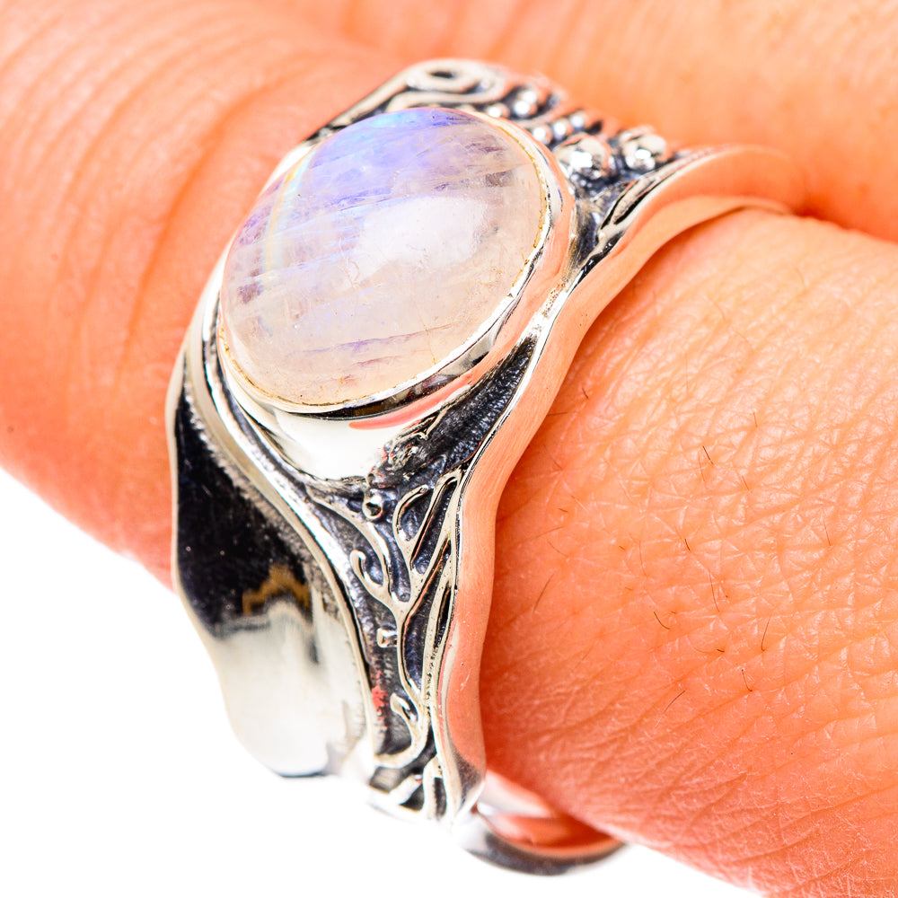 Rainbow Moonstone Rings handcrafted by Anasilvercos - RING89833