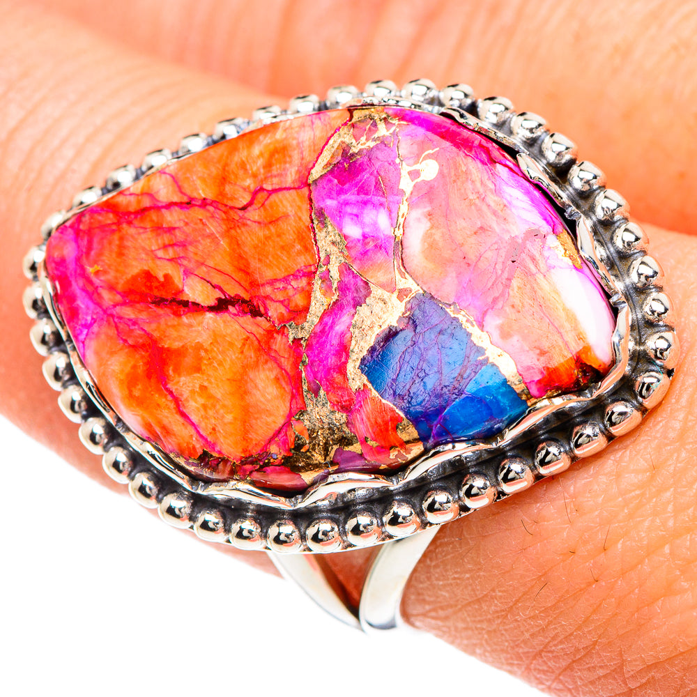 Kingman Pink Dahlia Turquoise Rings handcrafted by Anasilvercos - RING89933