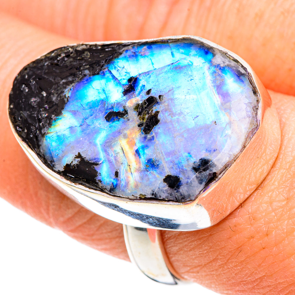 Rainbow Moonstone Rings handcrafted by Anasilvercos - RING89948