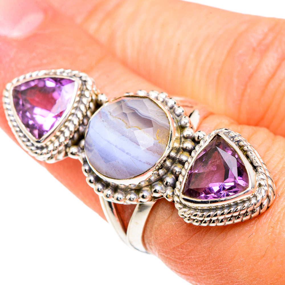 Blue Lace Agate Rings handcrafted by Anasilvercos - RING89988
