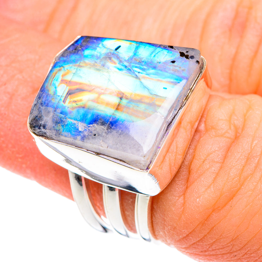 Rainbow Moonstone Rings handcrafted by Anasilvercos - RING90019