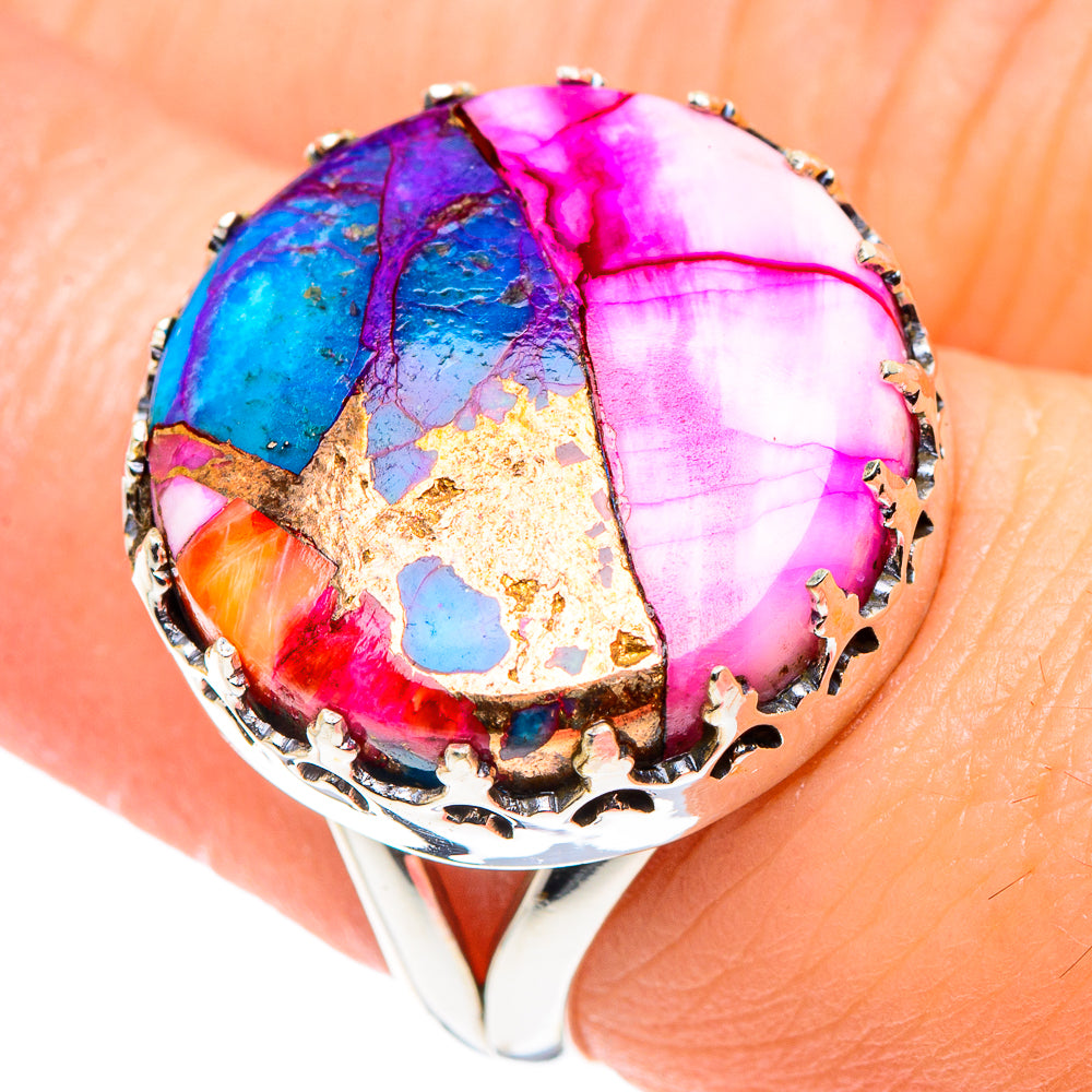 Kingman Pink Dahlia Turquoise Rings handcrafted by Anasilvercos - RING90022