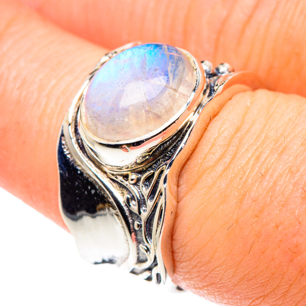 Rainbow Moonstone Rings handcrafted by Anasilvercos - RING90094