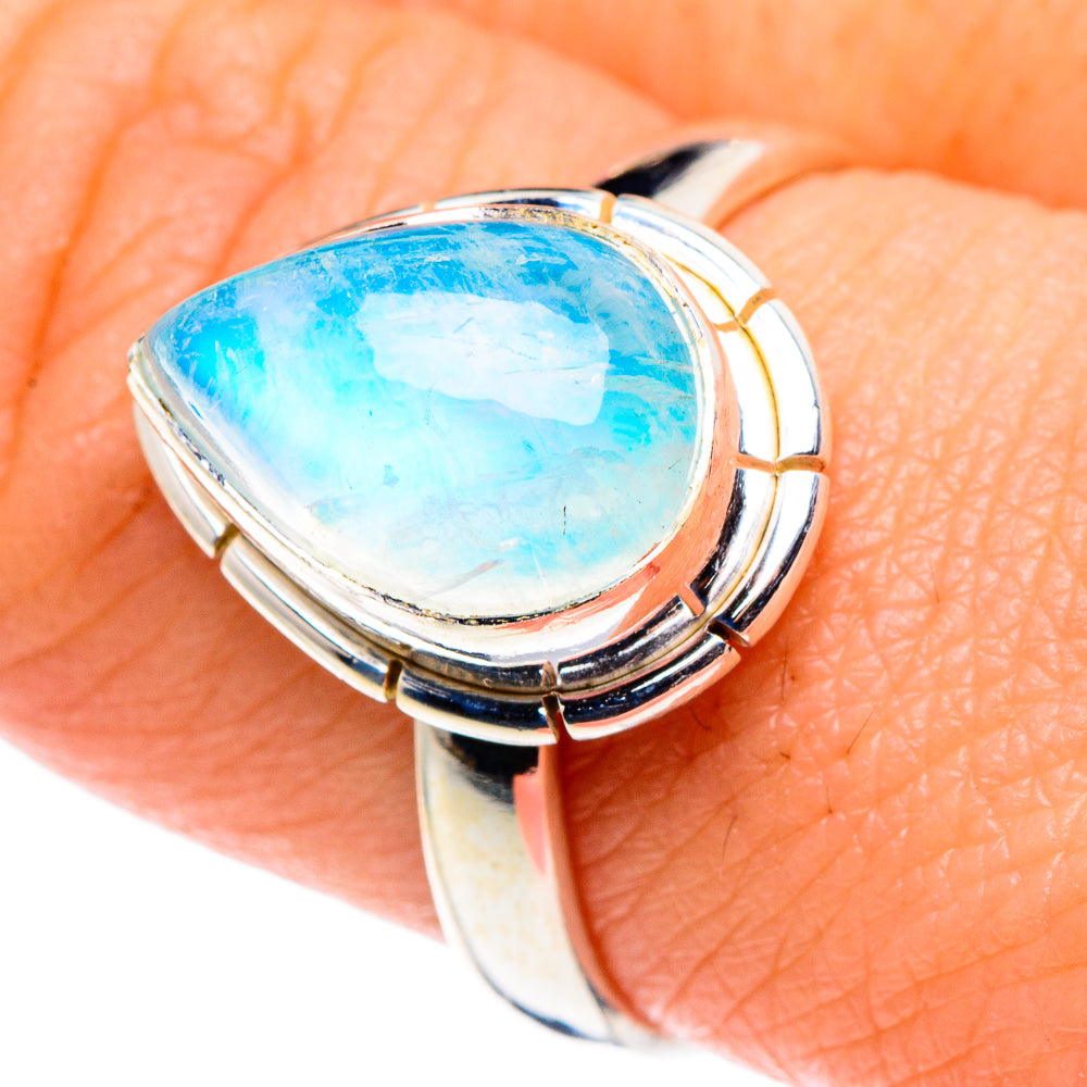 Rainbow Moonstone Rings handcrafted by Anasilvercos - RING90178