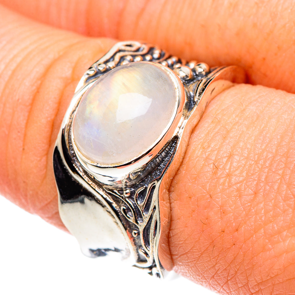 Rainbow Moonstone Rings handcrafted by Anasilvercos - RING90226