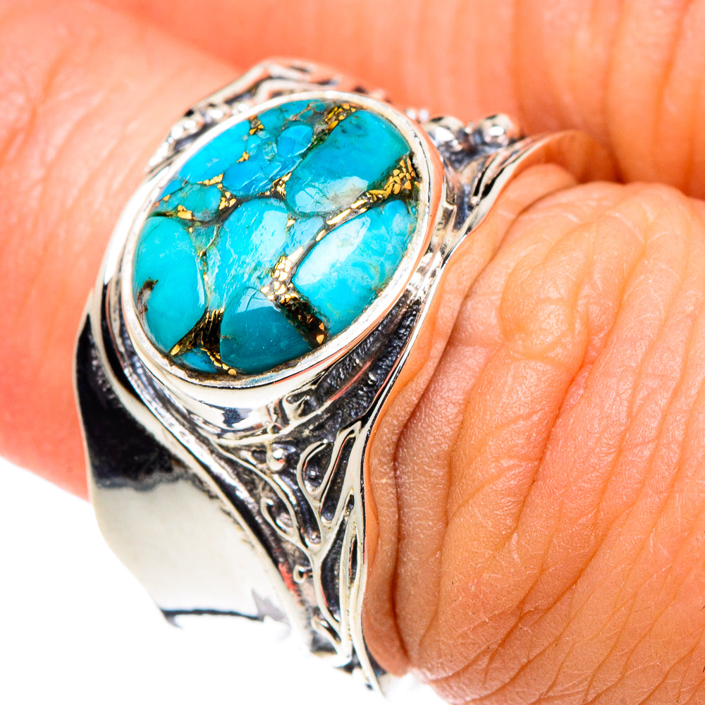 Blue Copper Composite Turquoise Rings handcrafted by Anasilvercos - RING90232