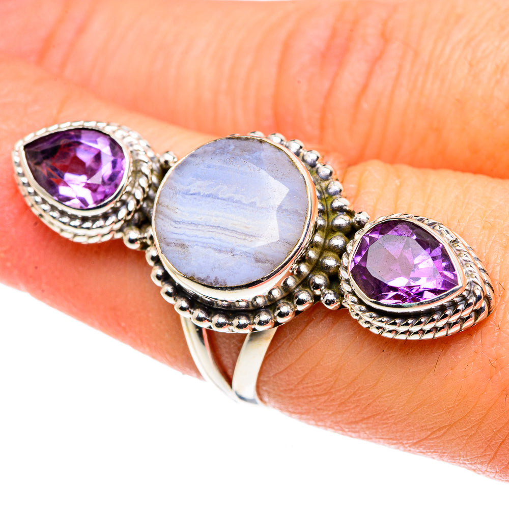 Blue Lace Agate Rings handcrafted by Anasilvercos - RING90301