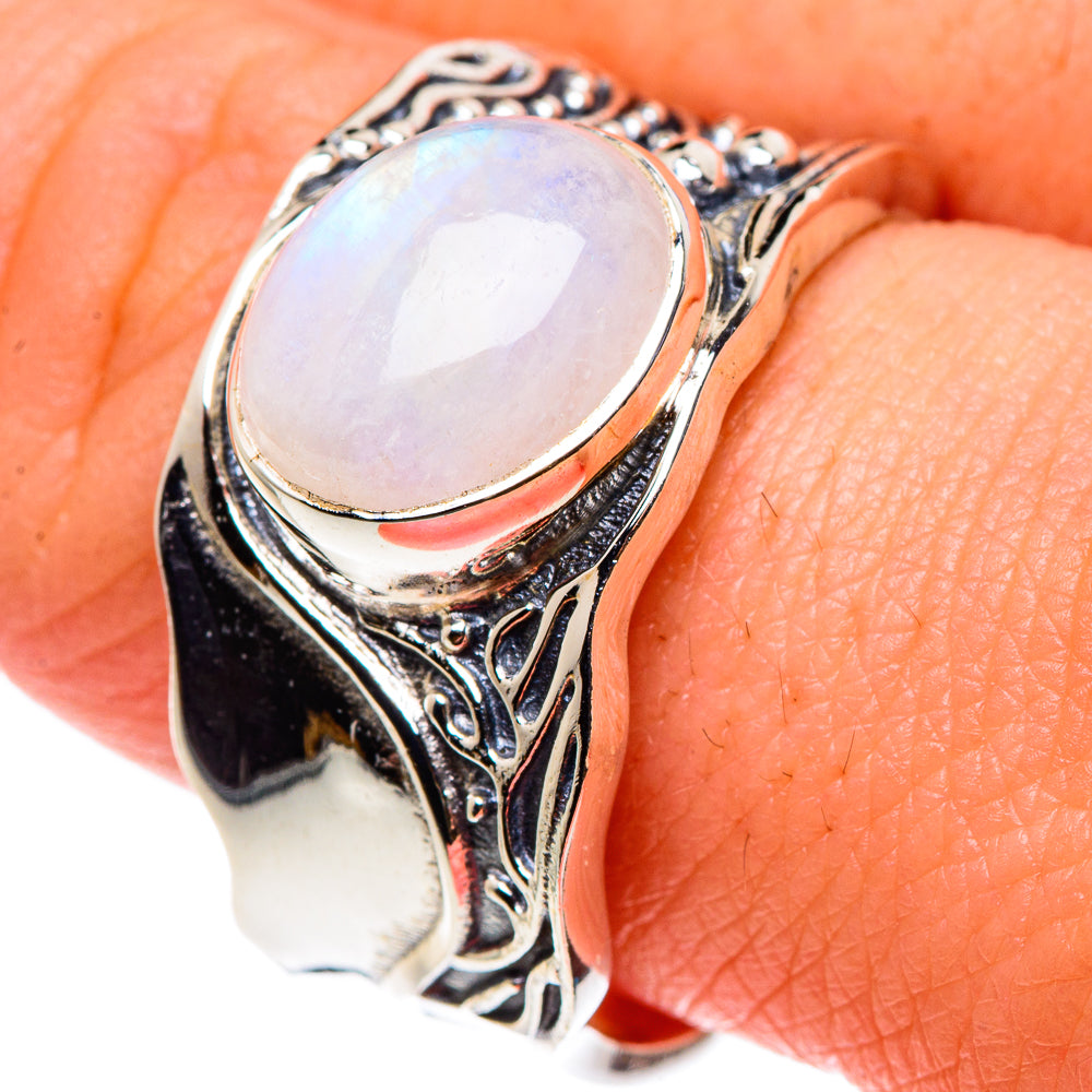 Rainbow Moonstone Rings handcrafted by Anasilvercos - RING90340