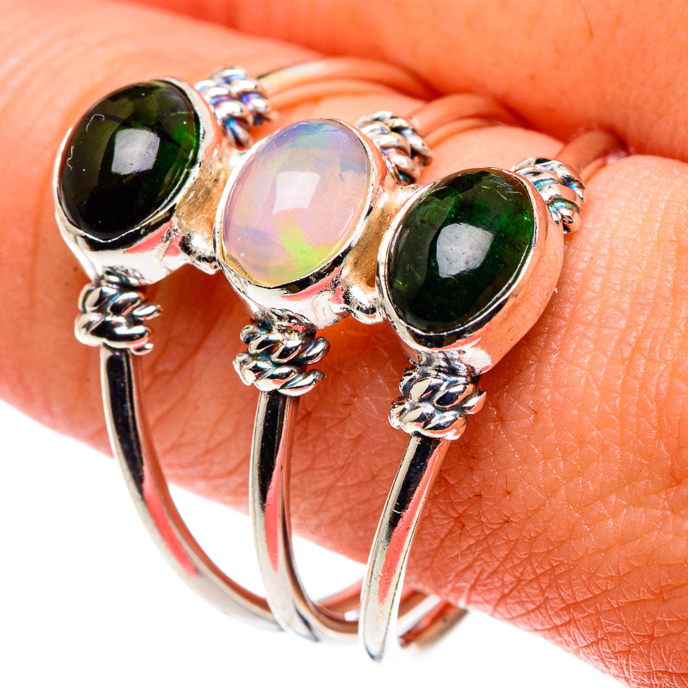 Ethiopian Opal, Green Tourmaline Rings handcrafted by Anasilvercos - RING90344