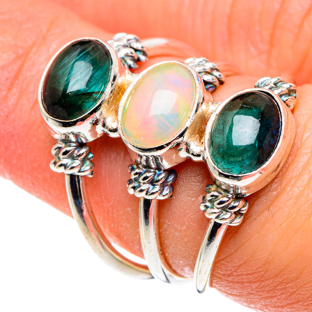 Ethiopian Opal, Green Tourmaline Rings handcrafted by Anasilvercos - RING90374