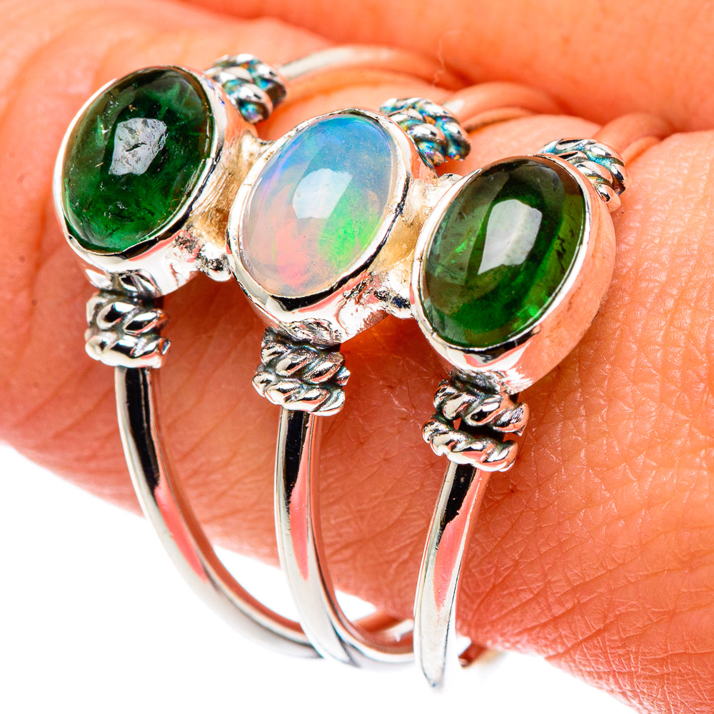 Ethiopian Opal, Green Tourmaline Rings handcrafted by Anasilvercos - RING90401