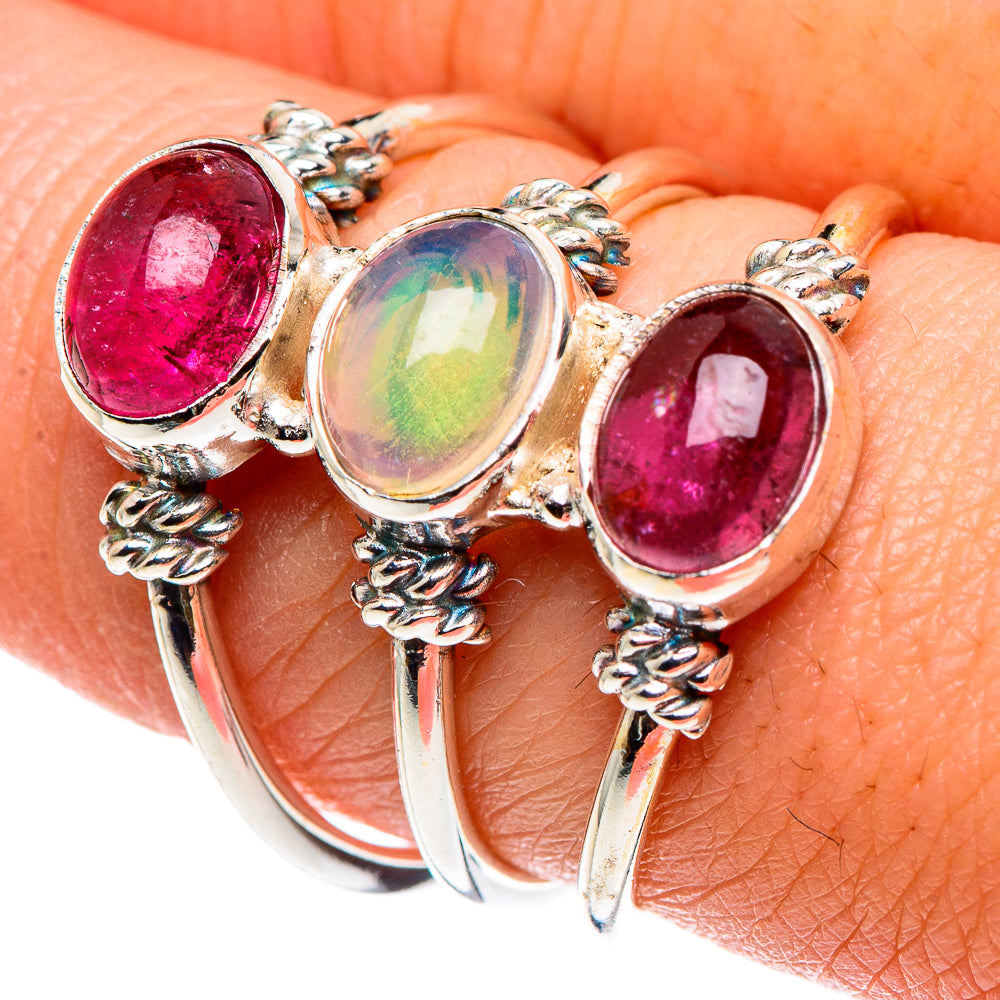 Ethiopian Opal, Pink Tourmaline Rings handcrafted by Anasilvercos - RING90429