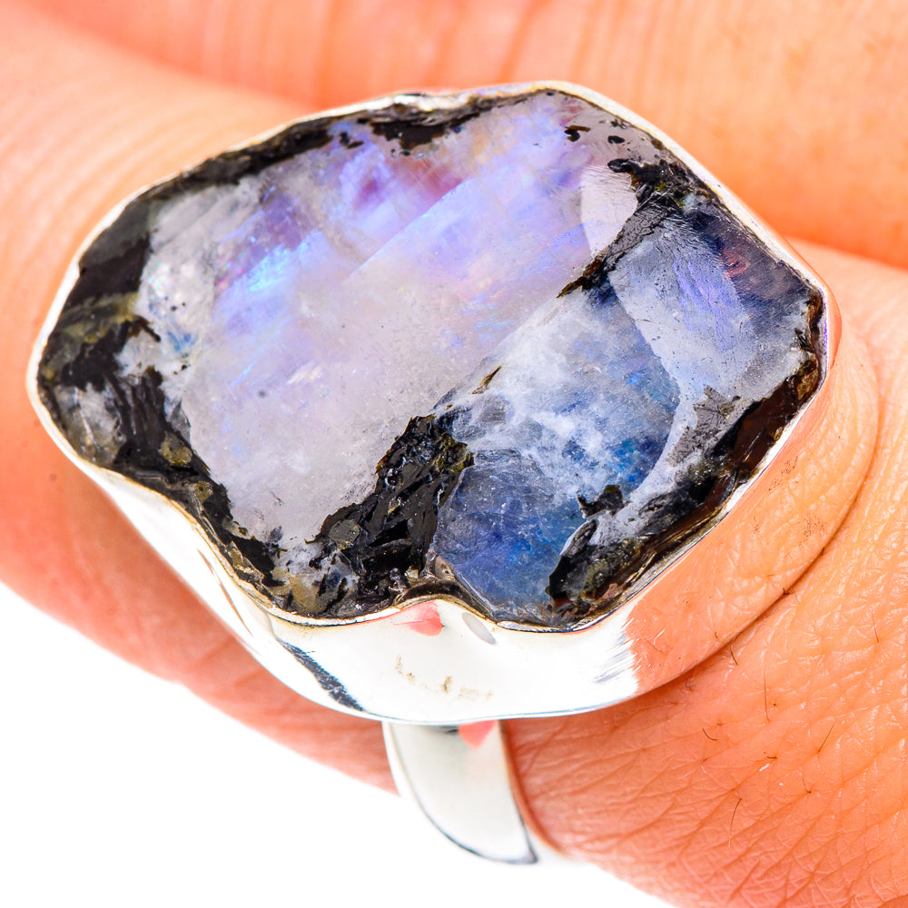 Rainbow Moonstone Rings handcrafted by Anasilvercos - RING90527