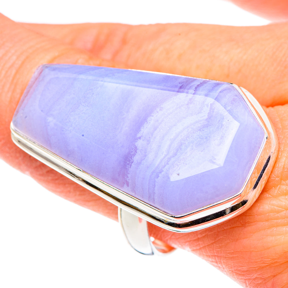 Blue Lace Agate Rings handcrafted by Anasilvercos - RING90618